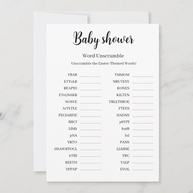 Baby Shower Word Unscramble Game, Printable  Inbjudningar (Framsida)