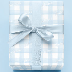 Baby Shower Wrapping Papper Boy Light Blue Gingham Presentpapper
