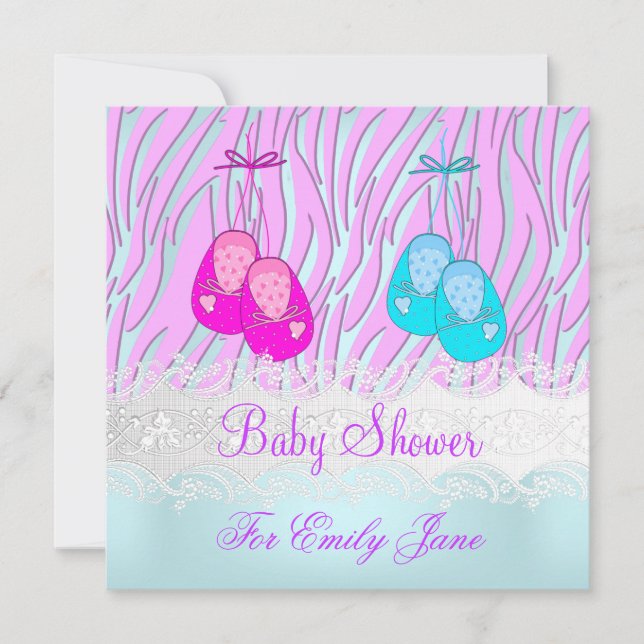 Baby Shower Zebra Rosa Blå Baby Flicka Eller Pojke Inbjudningar (Framsida)