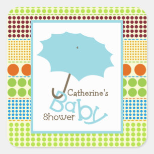 Baby showerblåttparaplyet & Boho pricker Fyrkantigt Klistermärke