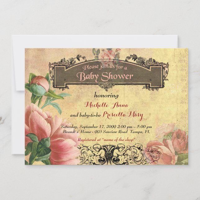 Baby showerflicka, vintage, art déco, gammalt inbjudningar (Framsida)