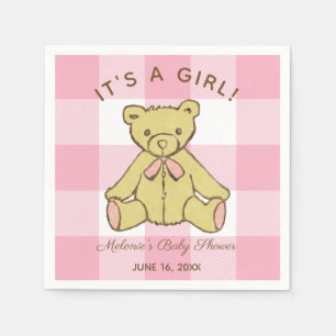 Baby showerflickabjörnen med namn och daterar pappersservett