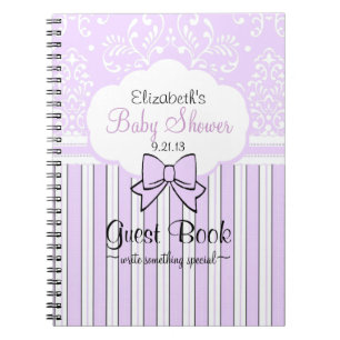 Baby showergästbok i lavendeldamast anteckningsbok med spiral