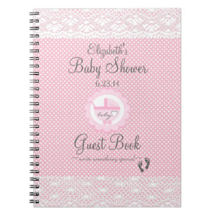 Baby showergästboken med rosa schweizare pricker anteckningsbok