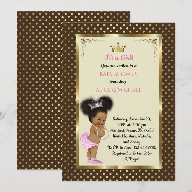 Baby ShowerGirl etnic, Princess Girl African,trend Inbjudningar (Fram/baksida)