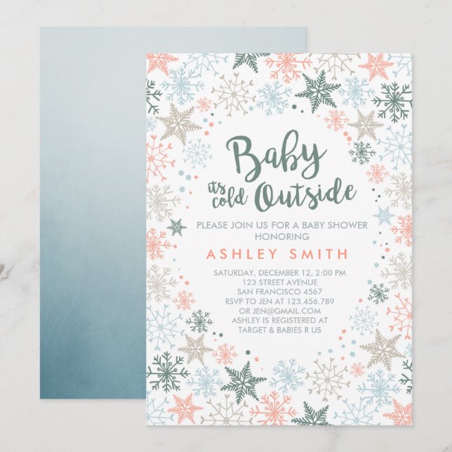 Baby showerinbjudan är det kallt utanför inbjudningar (Fram/baksida)