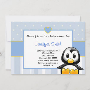 Baby showerinbjudan - babyPenquin hjärta Inbjudningar