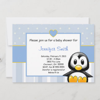Baby showerinbjudan - babyPenquin hjärta Inbjudningar