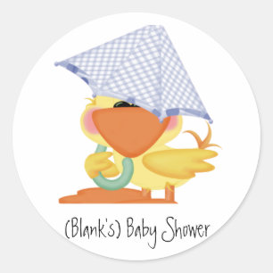 Baby showerInbjudan-Blått anka/Quackup Runt Klistermärke