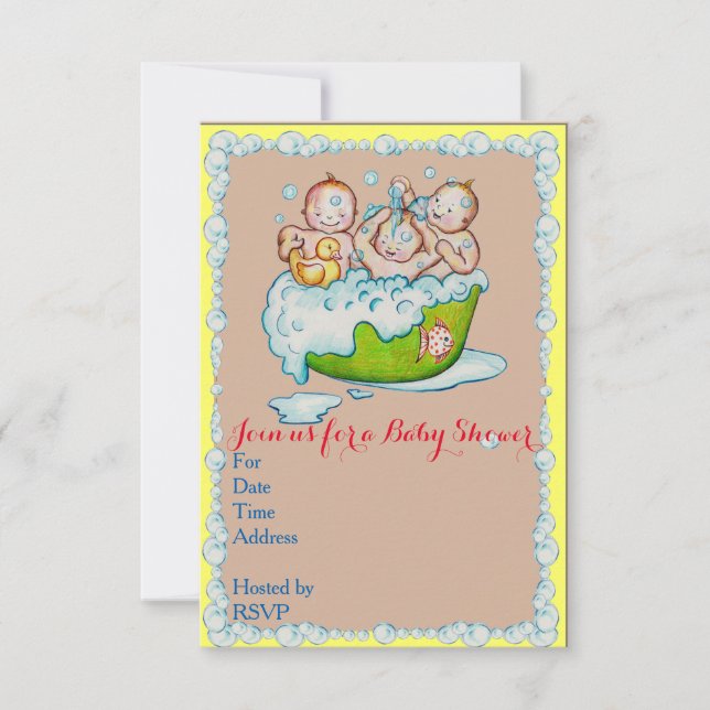 Baby showerinbjudan för triplets inbjudningar (Framsida)