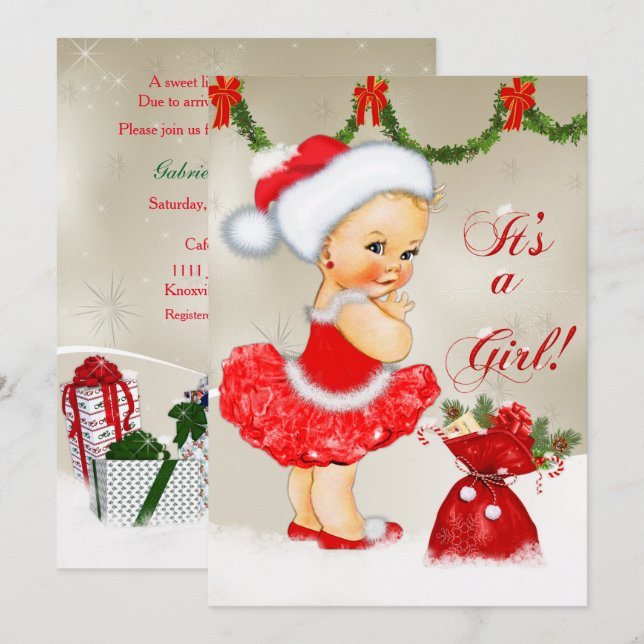 Baby showerinbjudan, julbaby shower inbjudningar (Fram/baksida)