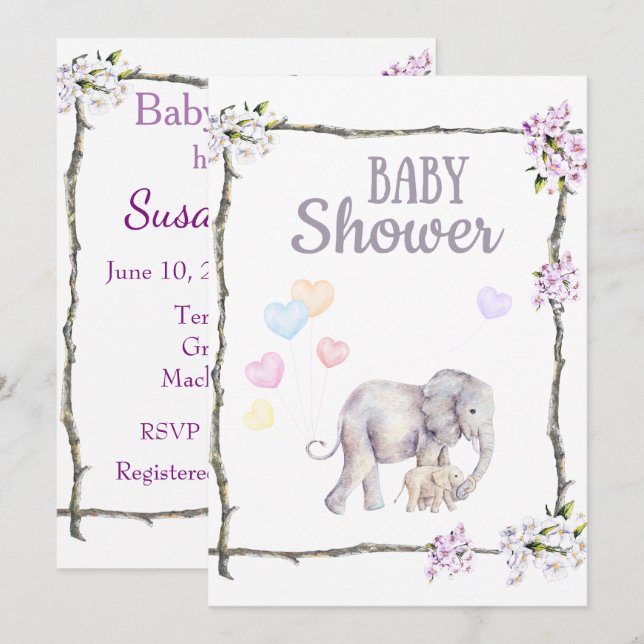 Baby showerinbjudan med babyelefanten inbjudningar (Fram/baksida)