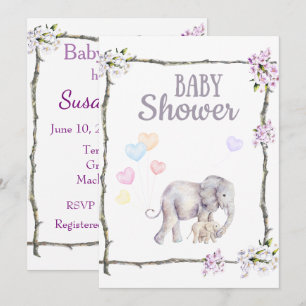 Baby showerinbjudan med babyelefanten inbjudningar