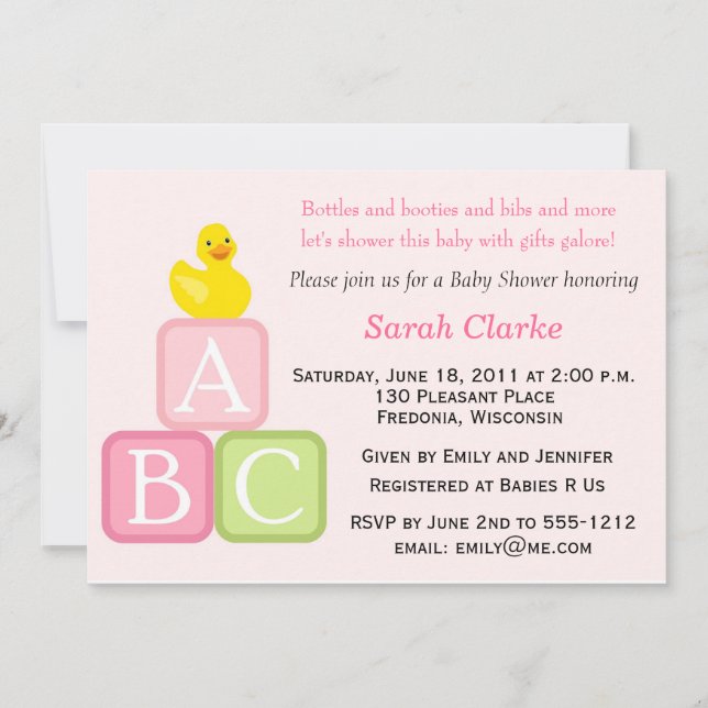 Baby showerinbjudan med Duckie och ABC-kvarter Inbjudningar (Framsida)