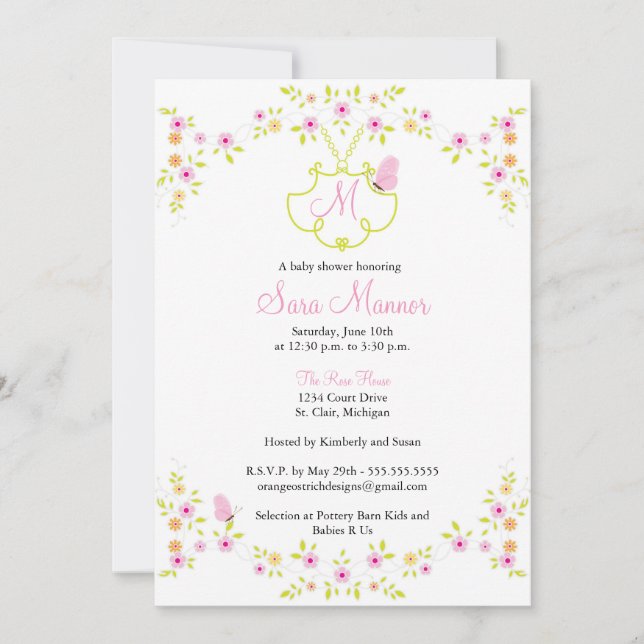 Baby showerinbjudan - Monogram Inbjudningar (Framsida)