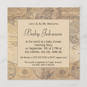Baby showerinbjudan - vintagekartatema inbjudningar