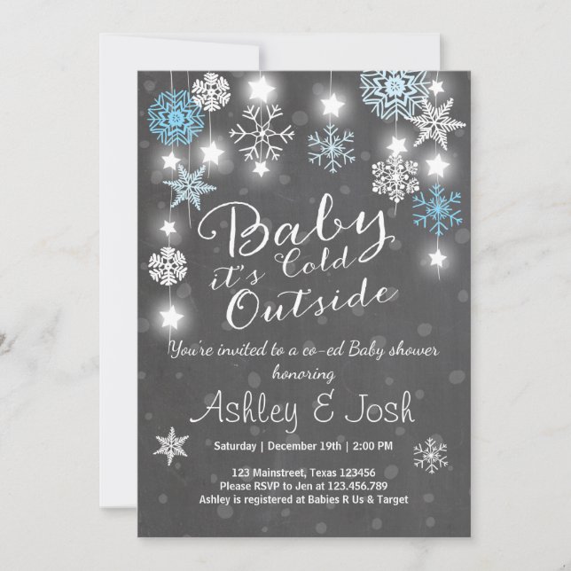 Baby showerinbjudanbabyen är det kallt utanför inbjudningar (Framsida)