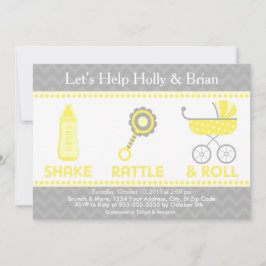 Baby showerinbjudangult - skaka, pladder & rulle inbjudningar