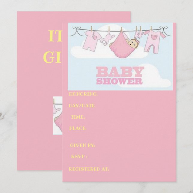 baby showerkortet är DET EN FLICKA Inbjudningar (Fram/baksida)