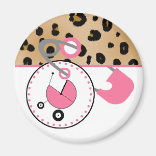 Baby showermagnet - leoparden & rosablöjan klämm magnet