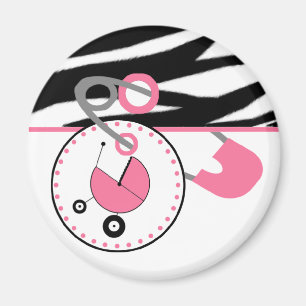 Baby showermagnet - zebra tryck & rosablöjan magnet