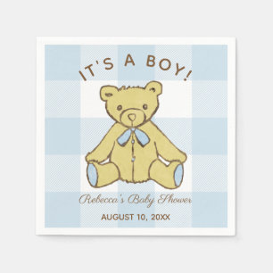 Baby showerpojkebjörnen med namn och daterar pappersservett