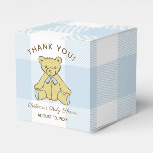 Baby showerpojkebjörnen med namn och daterar tack presentaskar