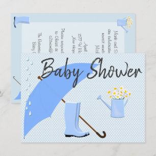 Baby showerpojken slösar paraplyet och regnar inbjudningar