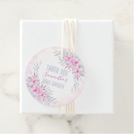 Baby ShowerTack för  Rosa Flowers Vattenfärg Gåvor Etiketter