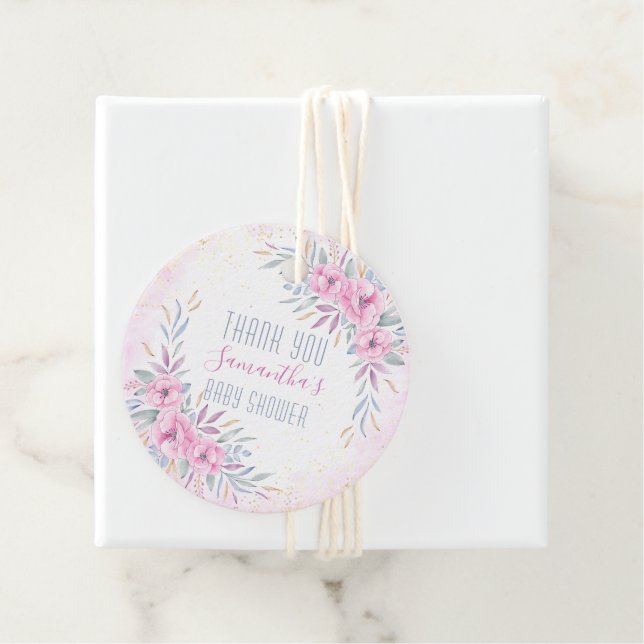 Baby ShowerTack för  Rosa Flowers Vattenfärg Gåvor Etiketter (På plats)