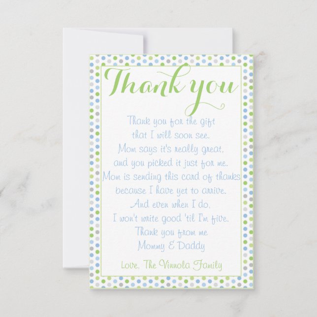 Baby showertack från bebiskort tack kort (Framsida)