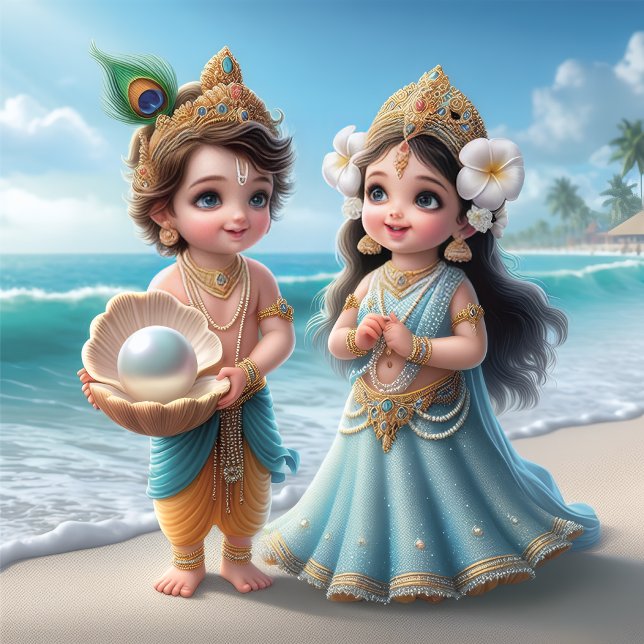 Baby Shree Krishna & Radha med diamantdivin  (Skapare uppladdad)