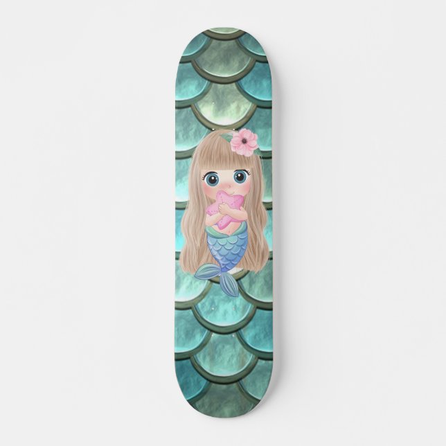 Baby Sjöjungfru på Sjöjungfruar Mini Skateboard Bräda 18,5 Cm (Framsida)