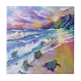 Baby-sjösköldpaddor vid Ceramic Tile-plattan vid B Kakelplatta