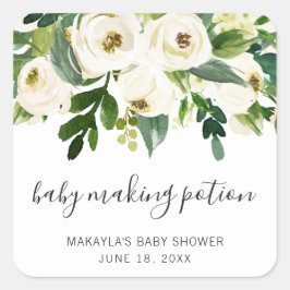 Baby Skapar Potion Elegant Blommigt  Baby Shower Fyrkantigt Klistermärke