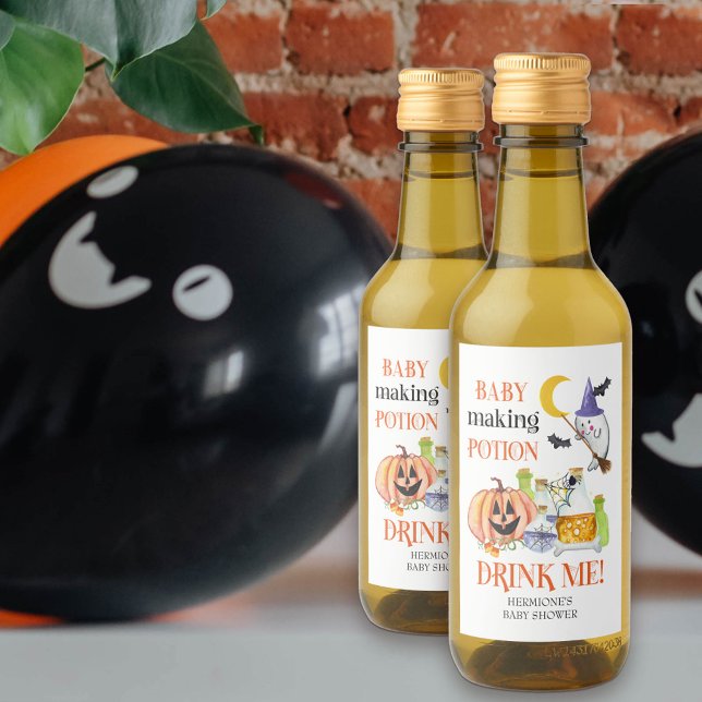 Baby Skapar Potion Halloween Baby Shower Mini Vinetikett ("drink me" Baby Making Potion baby shower bottle labels)