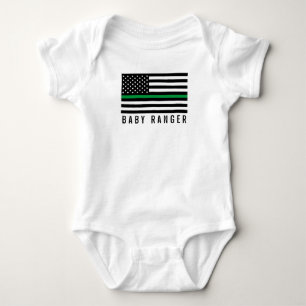 Baby Skogsvaktare Thin Grönt Line American Flagga T Shirt