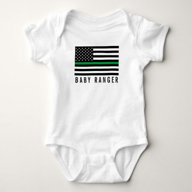 Baby Skogsvaktare Thin Grönt Line American Flagga T Shirt (Framsida)