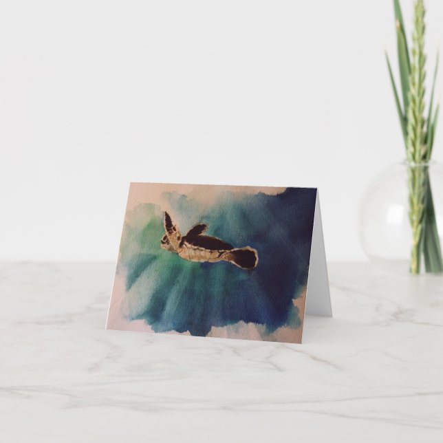 baby sköldpadda vid yta vattenfärg kort (Framsida)