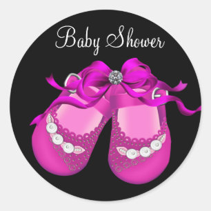 Baby skor Hot Pink Svart Flicka Baby Shower Kliste Runt Klistermärke