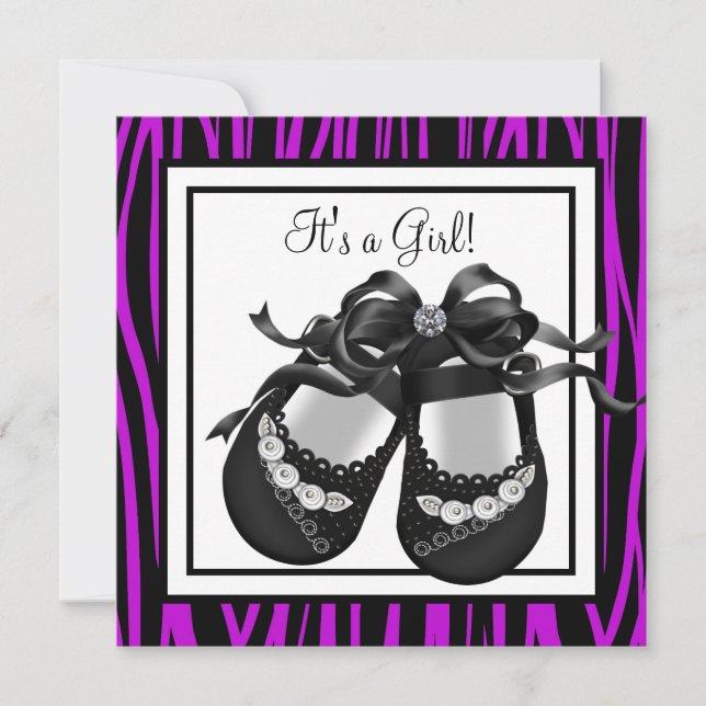 Baby skor Lila zebra flicka baby shower Inbjudningar (Framsida)