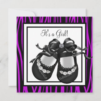 Baby skor Lila zebra flicka baby shower Inbjudningar