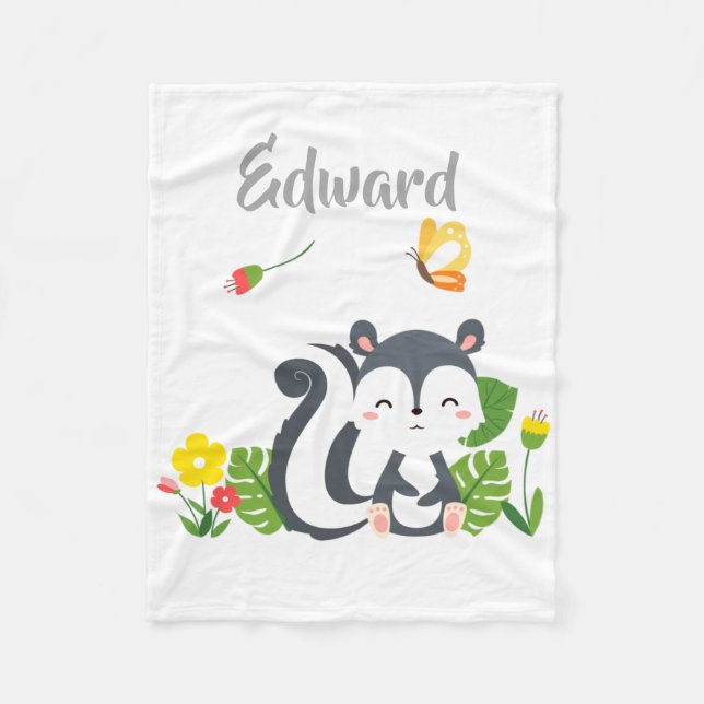Baby Skunk, fjäril och blommor Fleecefilt (Framsidan)