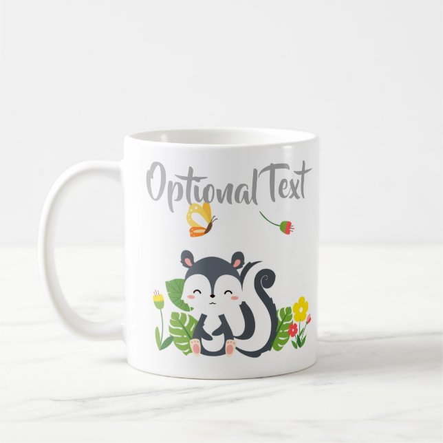 Baby Skunk, fjäril och blommor Kaffemugg (Vänster)