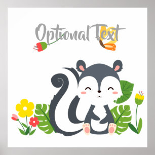 Baby Skunk, fjäril och blommor Poster