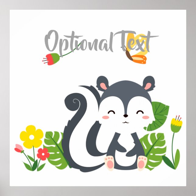 Baby Skunk, fjäril och blommor Poster (Framsidan)
