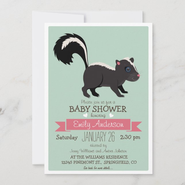 Baby Skunk, Woodland Baby Shower eller Sprinkle Inbjudningar (Framsida)