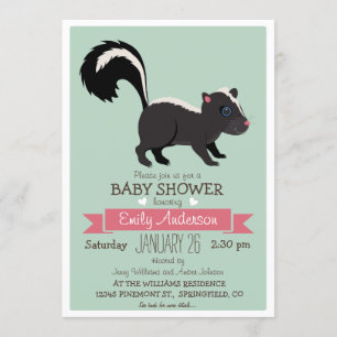 Baby Skunk, Woodland Baby Shower eller Sprinkle Inbjudningar