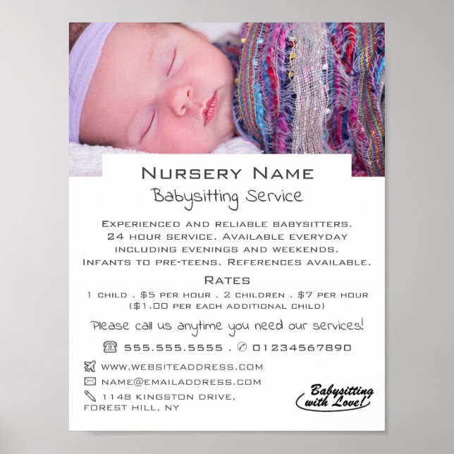 Baby Sleeping Babysit, Daycare, Nursery Advert Poster (Framsidan)