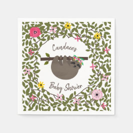 Baby Sloth Blommigt Greenery Baby Shower Pappersservett